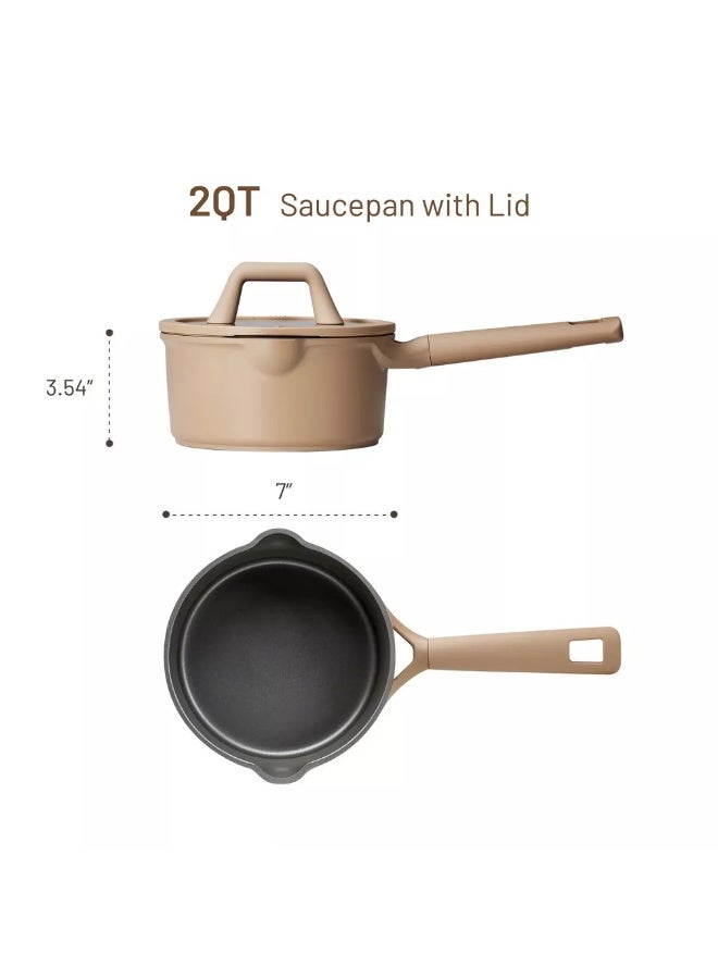 Carote 1.9 Litre Nonstick Saucepan with Pour Spout & Strainer Lid, PFAS & PFOA Free Healthy Cooking, Titanium-Reinforced with Heat-Resistant Handle, All-Stovetop Compatible, Dishwasher Safe (Taupe) - Image 2